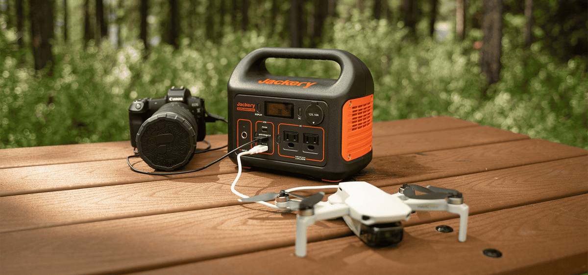 Jackery Explorer 300 charging camera and drone