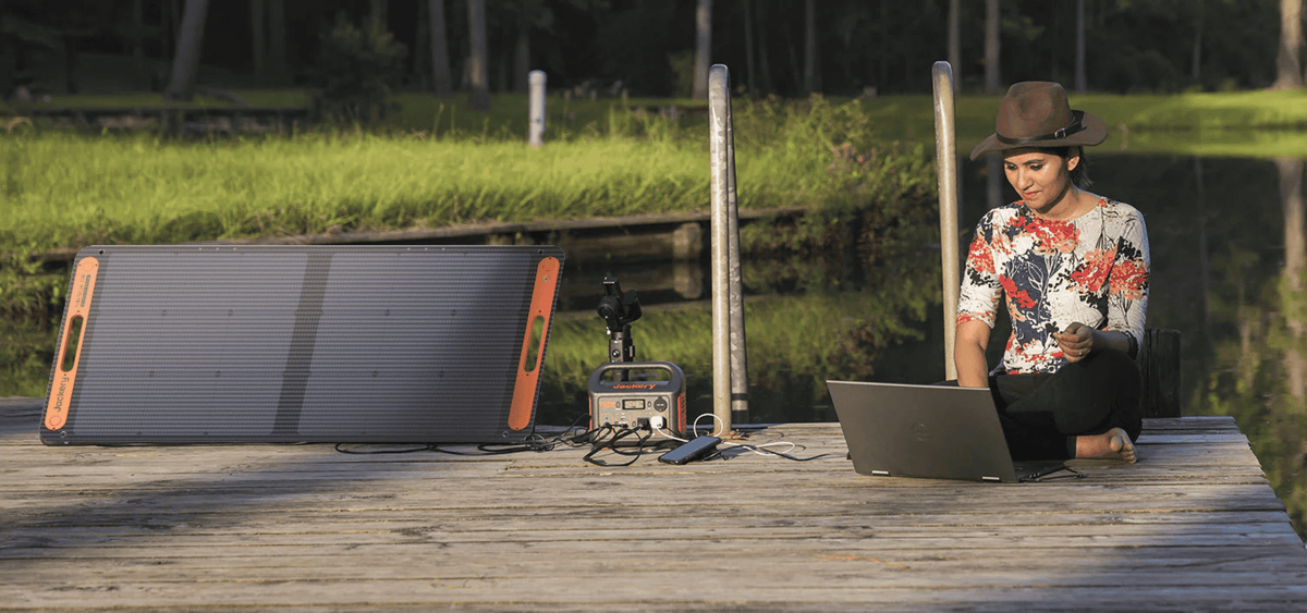 Jackery Explorer 300 solar charging and powering devices riverside