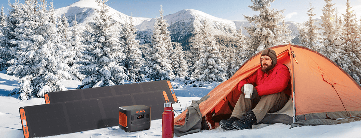 Jackery SolarSaga 200W Solar Panel outdoor camping in winter