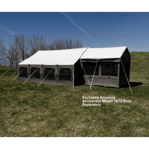 photo of Kodiak Canvas 12x16 Cabin Tent assembled with awning accessory