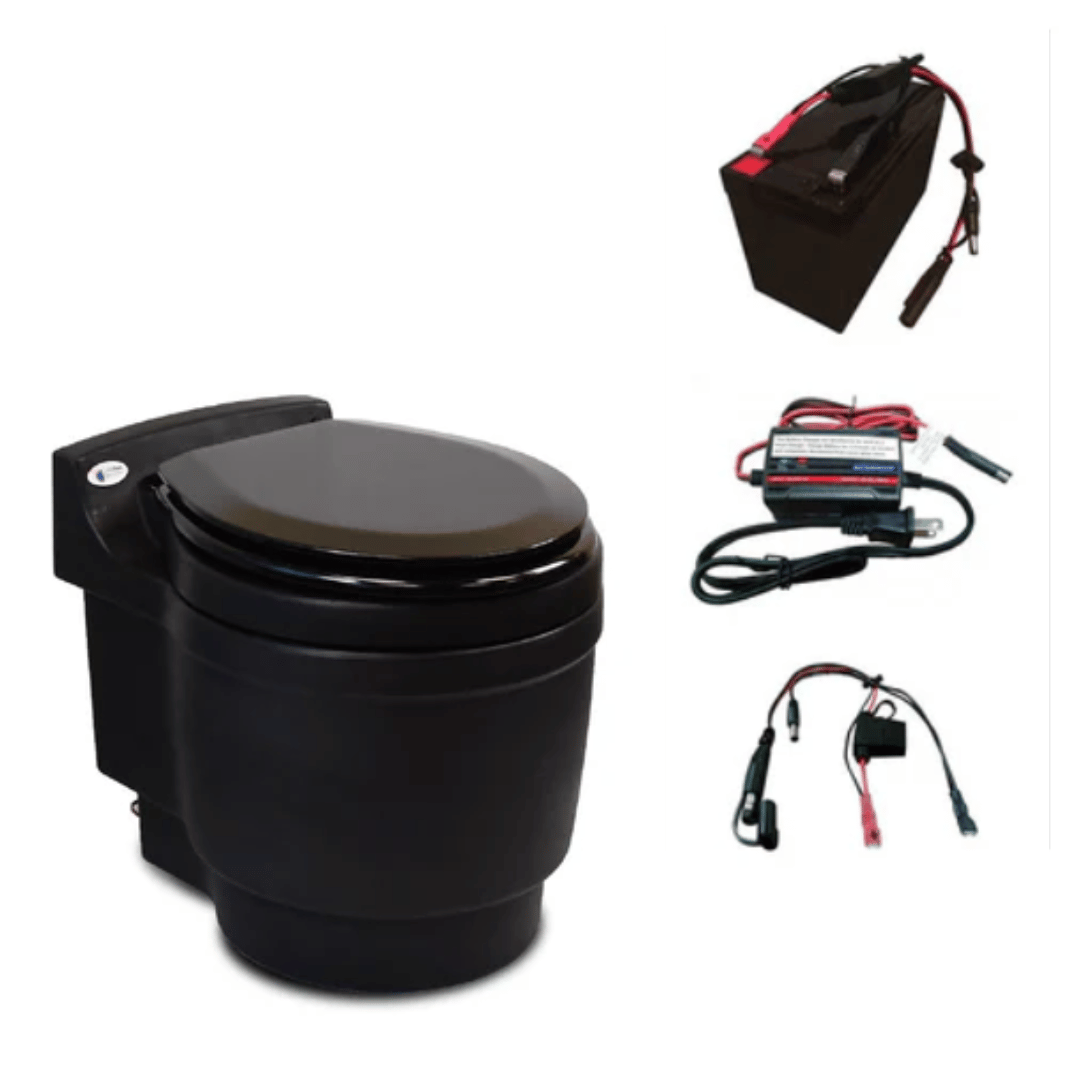 Picture of Laveo Dry Flush Portable Toilet with battery and charger Power Option - Black