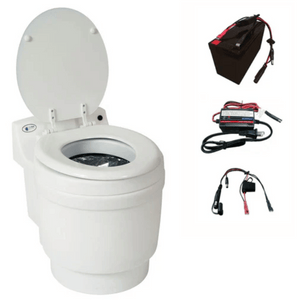 Picture of Laveo Dry Flush Portable Toilet with battery and charger Power Option - White
