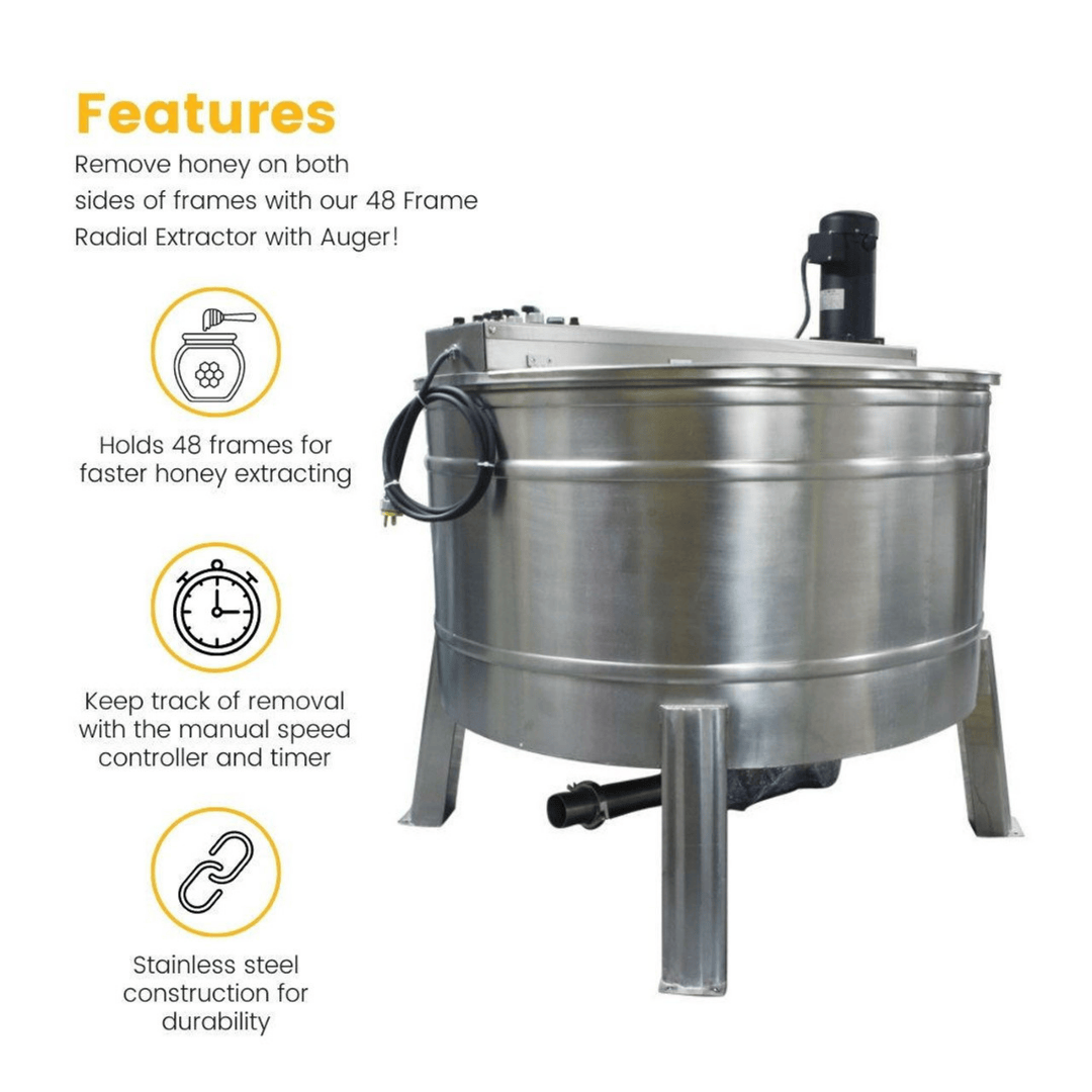Mann Lake HH826 48 Frame Radial Centrifugal Honey Extractor with Auger features