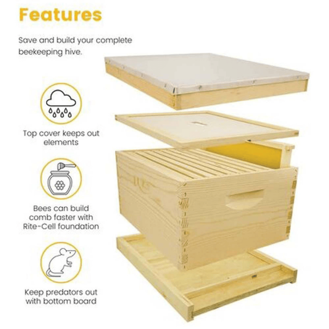 Mann Lake KD100 10 Frame 9 5/8&quot; Unassembled Beehive Kit With Foundation Features