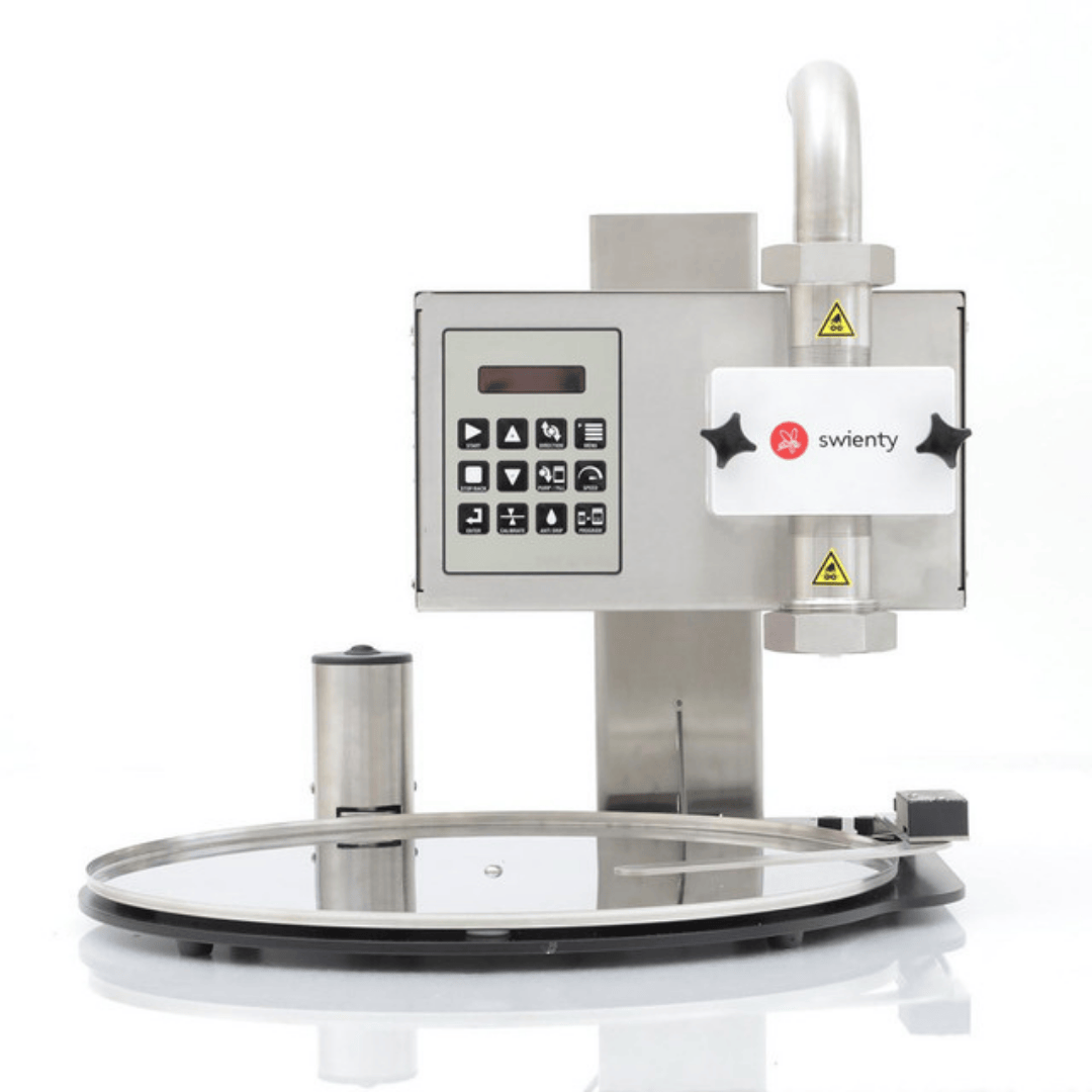 Mann Lake Swienty Tabletop Honey Filling Machine with Turntable front view