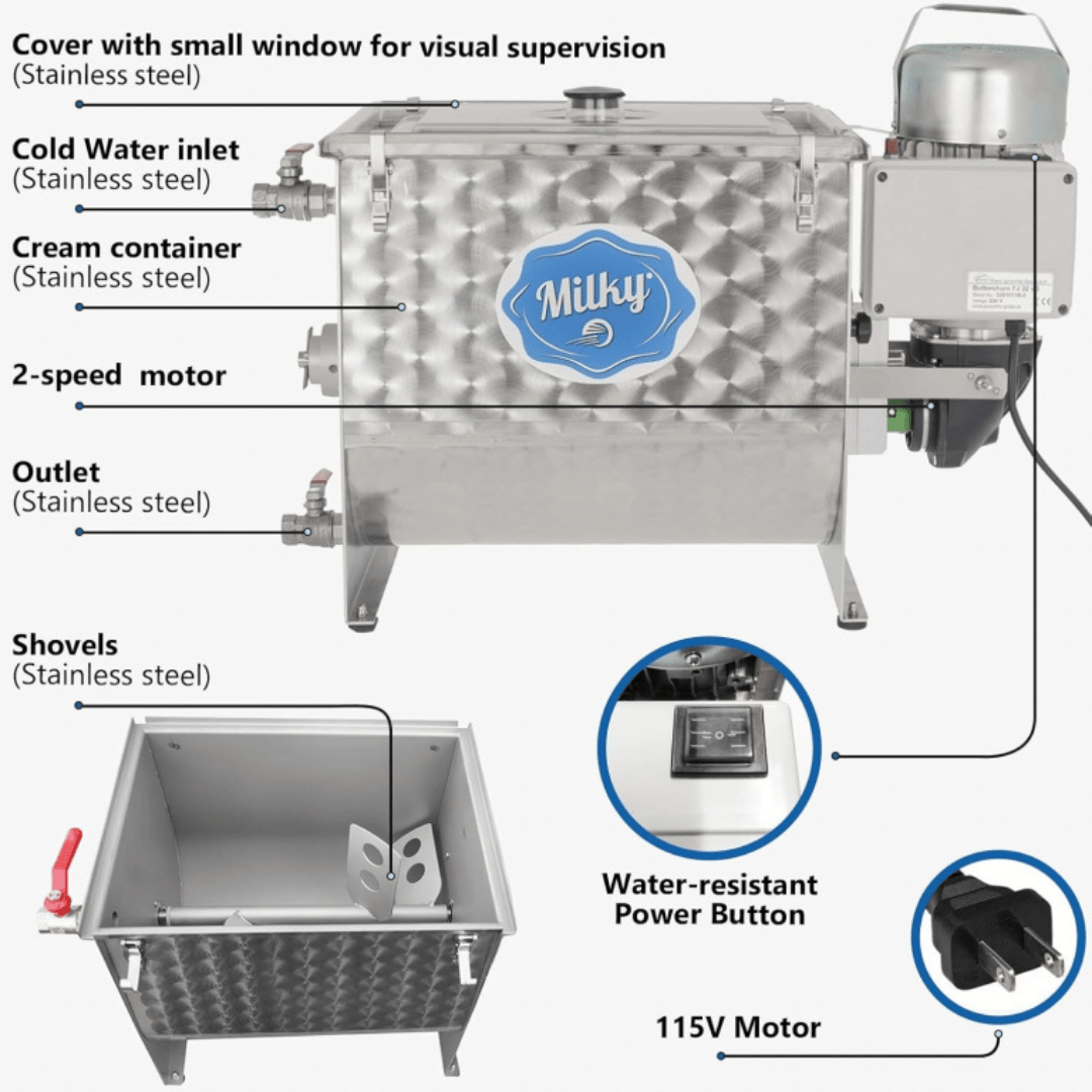 Milky Day Electric Butter Churn FJ32 labeled parts