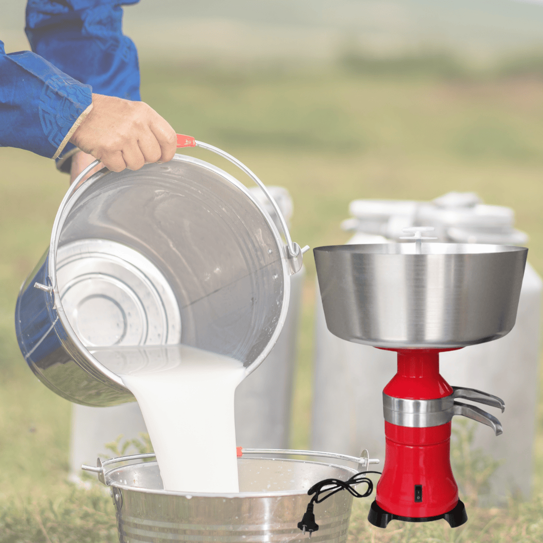 Milky Day Electric Cream Separator 100-18 115V with milk being poured