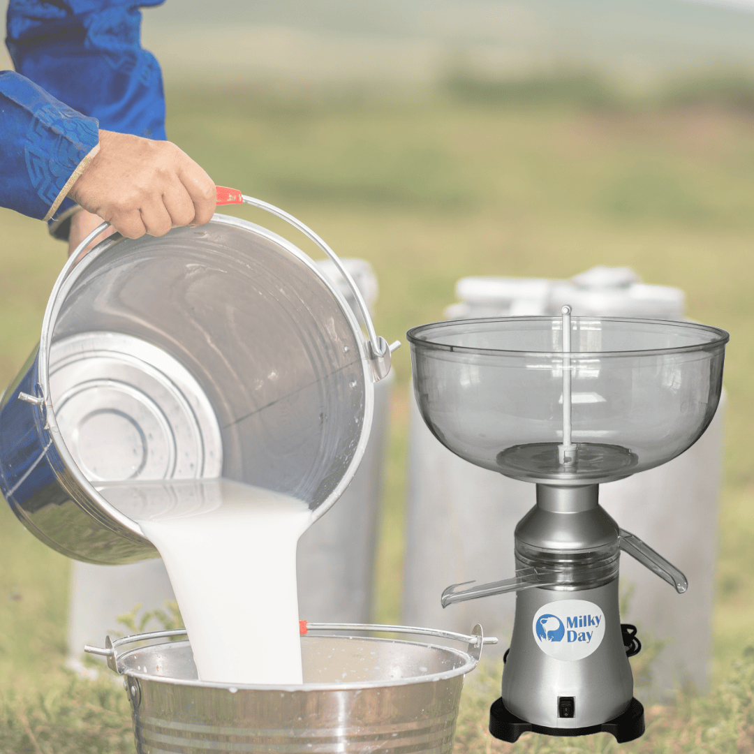 Milky Day Electric Cream Separator 100-19 115V with milk pouring