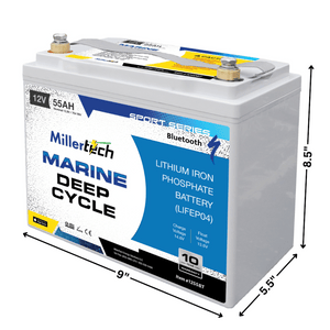 Picture of MillerTech 12V55AH Sport Series Lithium Battery with Bluetooth (1255-BT) Dimensions