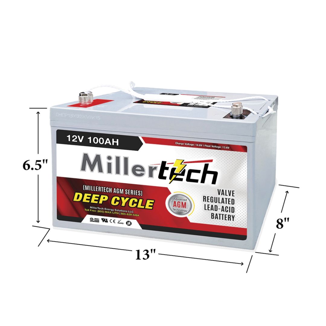 Picture of MillerTech 12V 100AH Sealed Lead-Acid Battery Dimensions