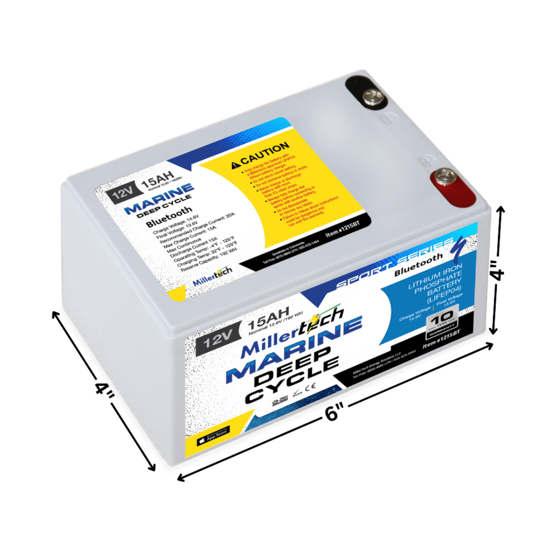 Picture of MillerTech 12V 15AH Sport Series Lithium Battery (1215-BT) Dimensions