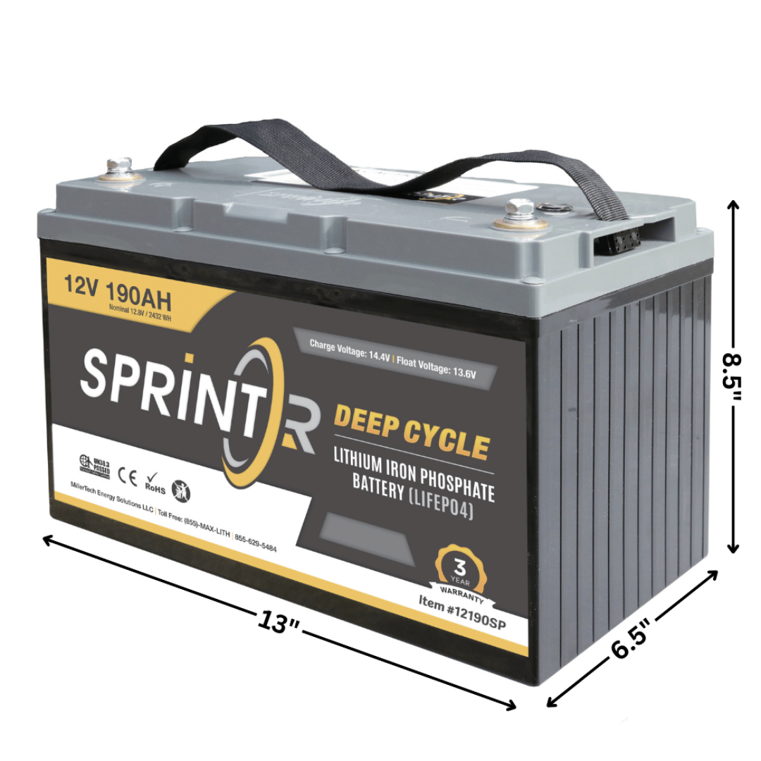 Picture of MillerTech 12V 190AH SPRINTR Economy Battery (12190SP) Dimensions