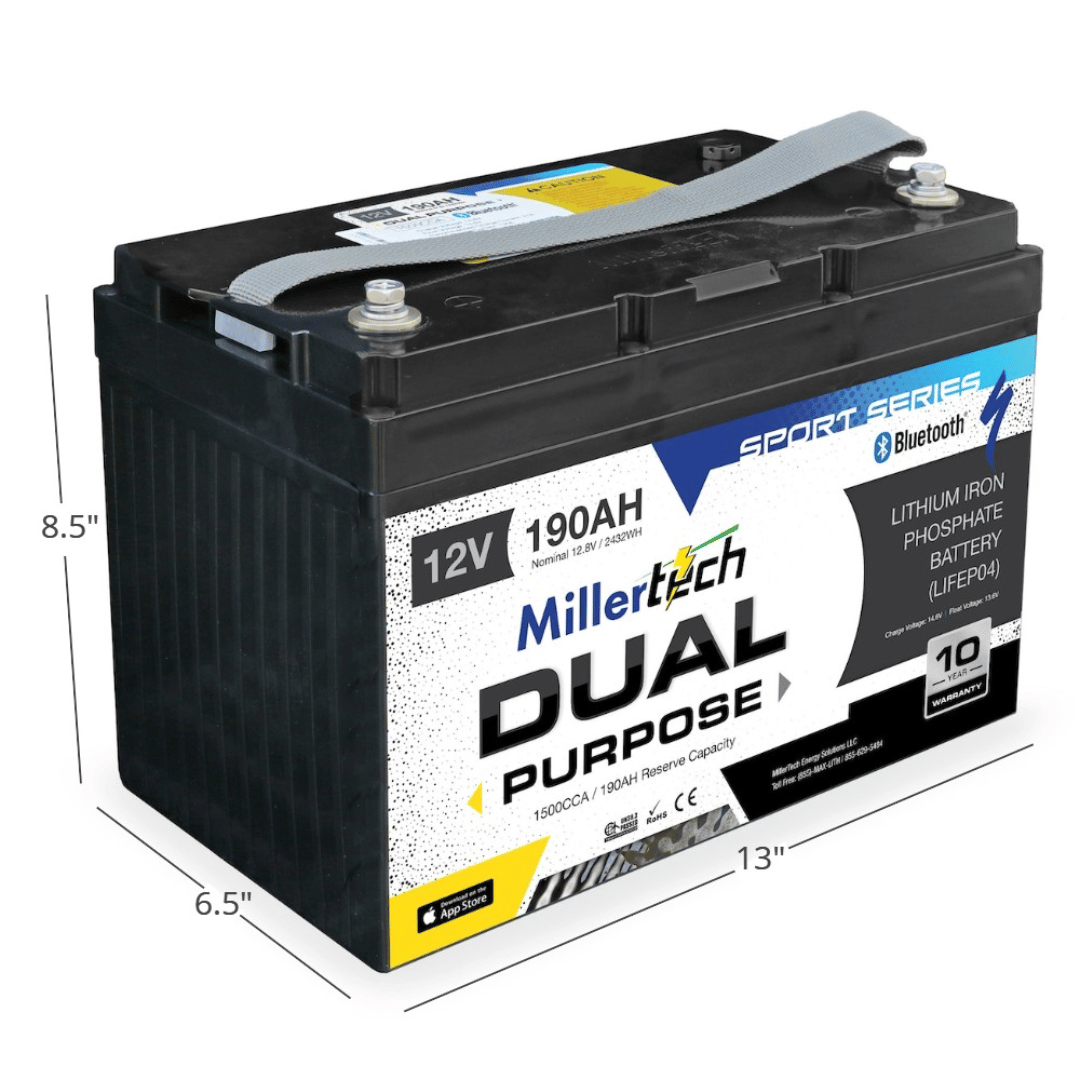 Picture of MillerTech 12V 190AH Sport Series Battery with Bluetooth (12190-DP) Dimensions