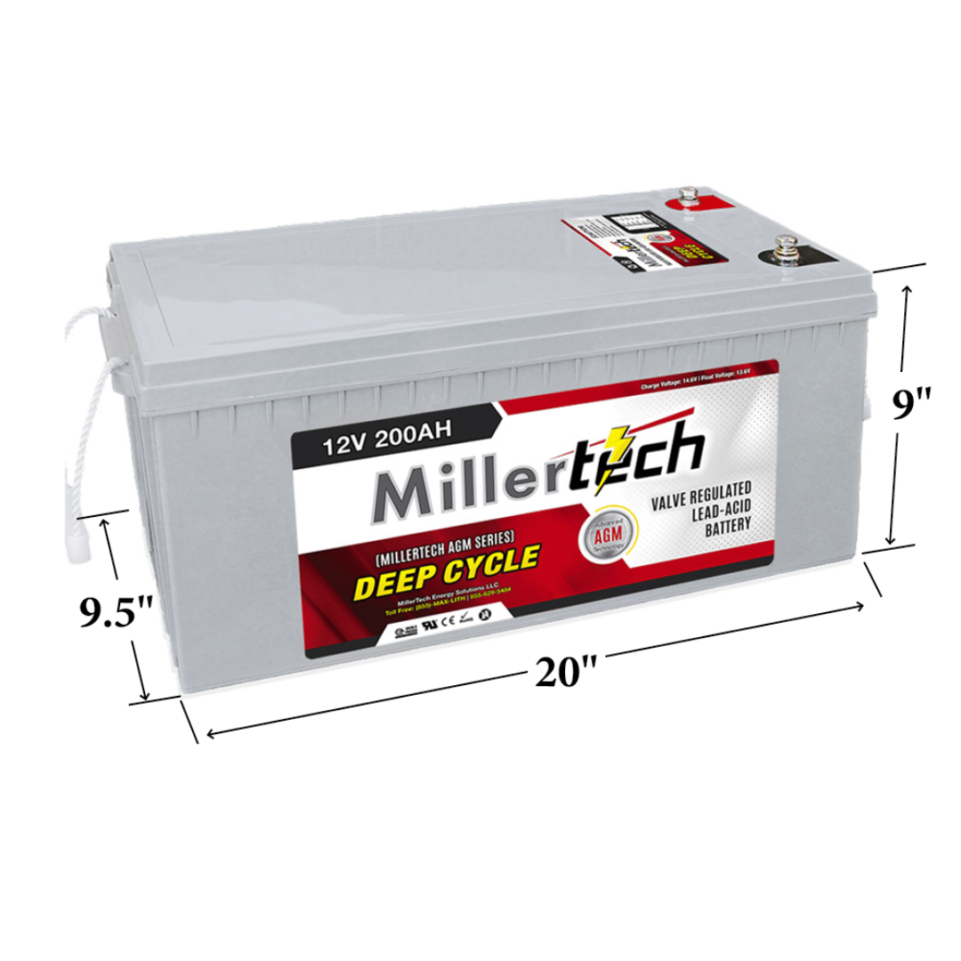 Picture of MillerTech 12V 200AH Sealed Lead-Acid Battery Dimensions