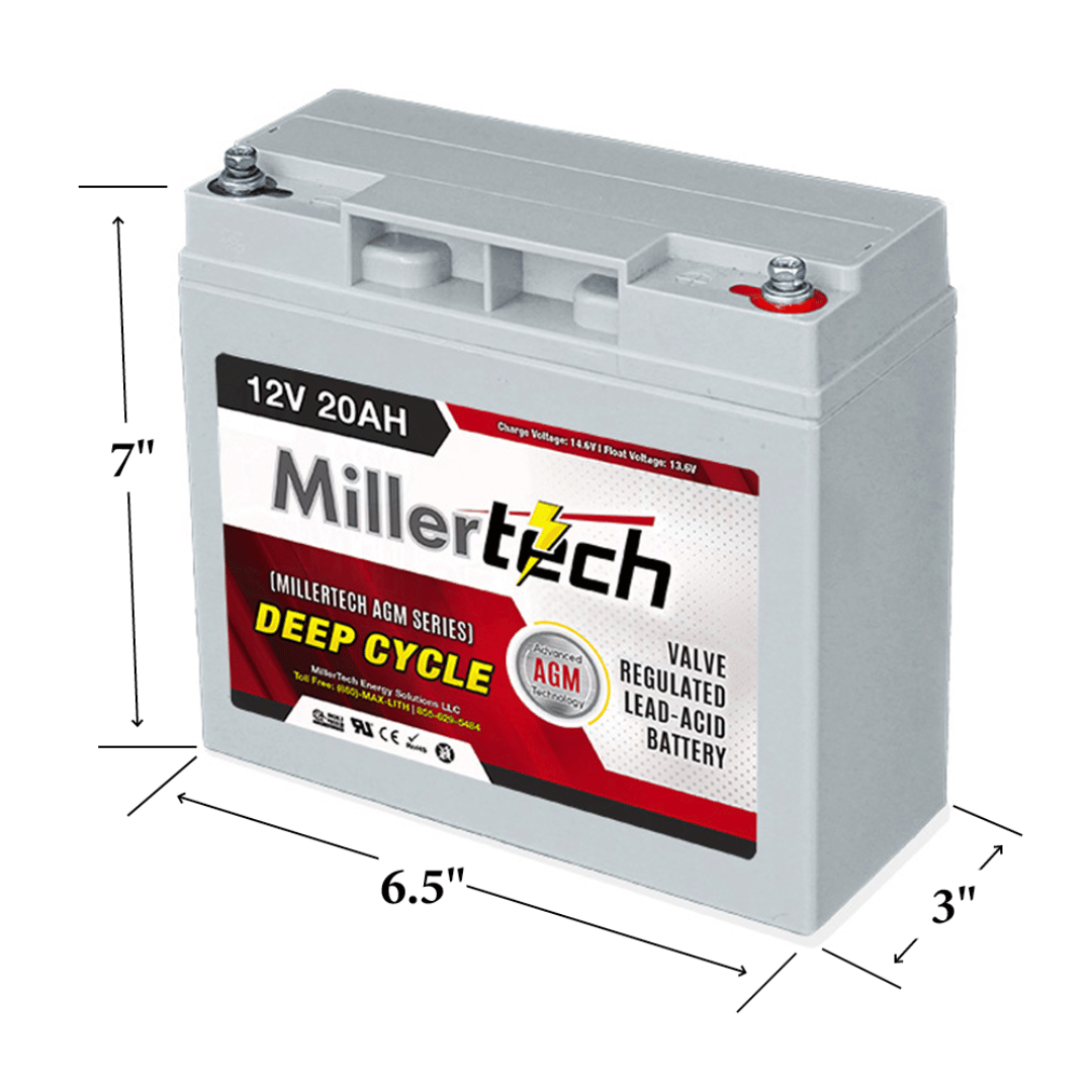 Picture of MillerTech 12V 20AH Sealed Lead-Acid Battery Dimensions