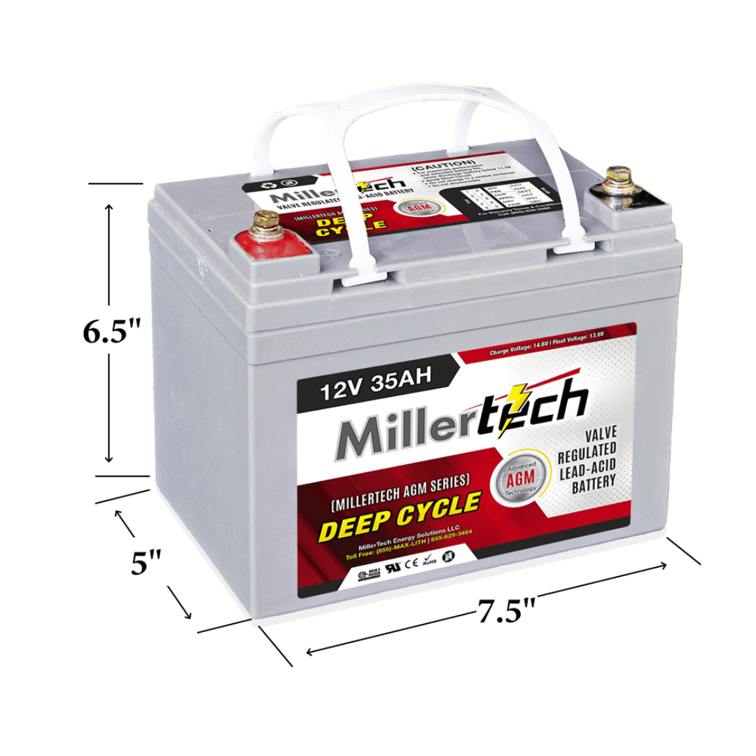 Picture of MillerTech 12V 35AH Sealed Lead-Acid Battery Dimensions