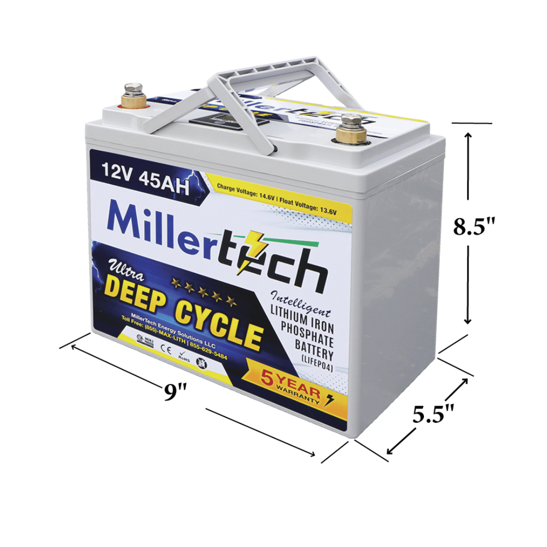 Picture of MillerTech 12V 45AH with Cigarette Lighter Power Port (1245L-Cig) Dimensions