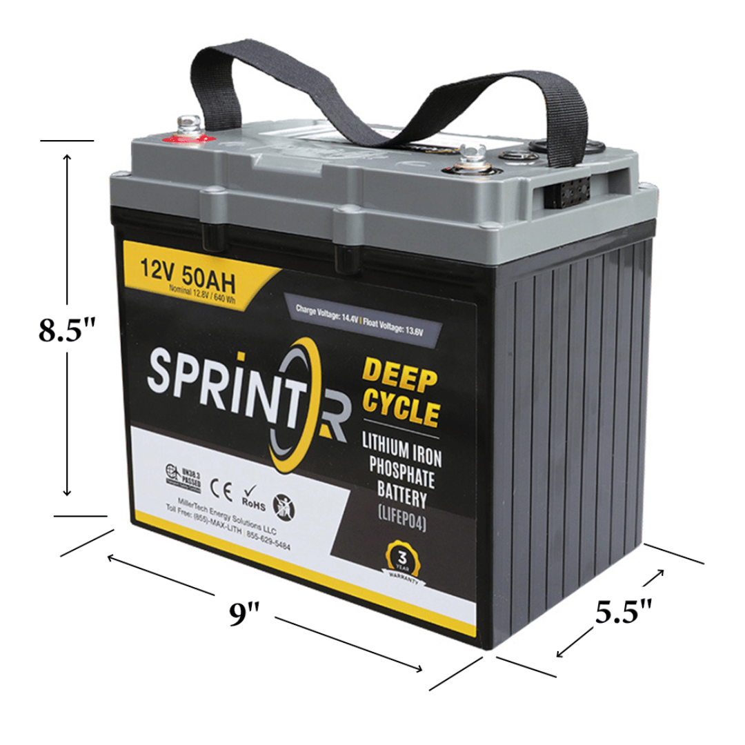 Picture of MillerTech 12V 50AH SPRINTR Economy Battery (1250SP) Dimensions