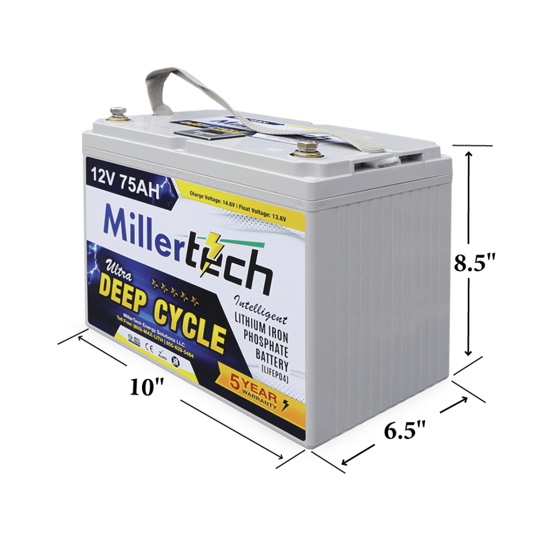 MillerTech 12V 75AH Intelligent Lithium Battery (1275L)