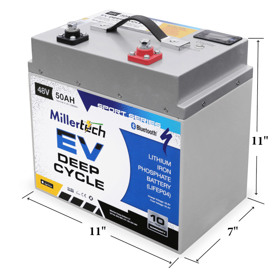 Picture of MillerTech 48V 50AH Golf Cart Battery (4850-BT) Dimensions