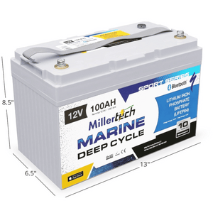Picture of MillerTech Sport Series Lithium Battery (Group Size 31) 12V 100AH with Bluetooth (12100-BT) Dimensions