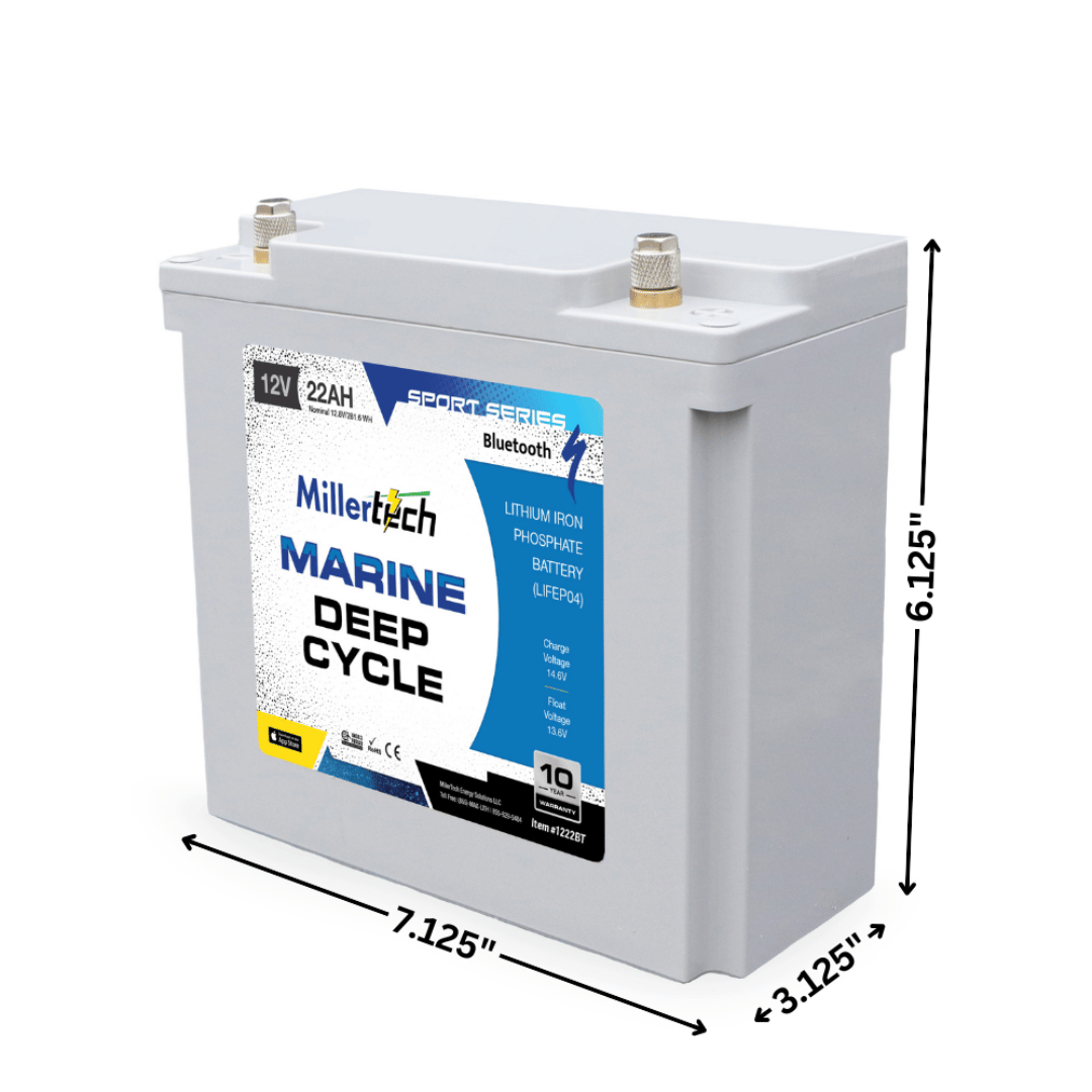 MillerTech 12V22AH Sport Series Lithium Battery with Bluetooth (1222-BT)
