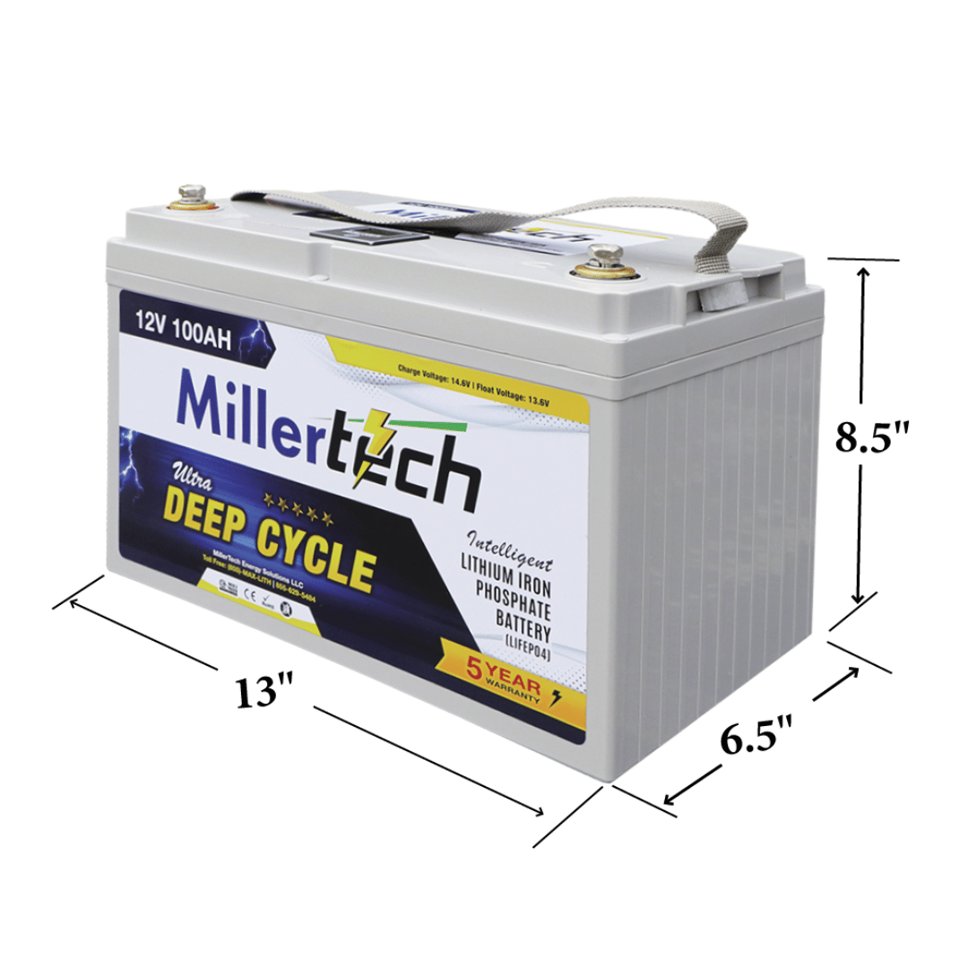 Picture of Miller Tech 12V 100AH Intelligent Lithium Iron Phosphate Battery (12100L) Dimensions
