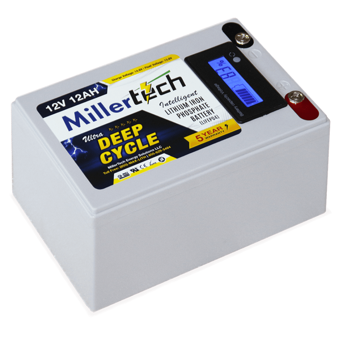 Picture of Miller Tech 12V 12AH Intelligent Lithium Iron Phosphate Battery (1212L)