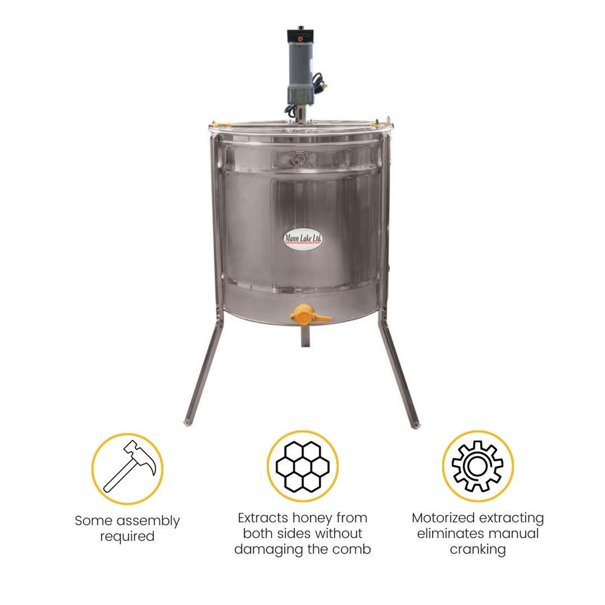 Motorized Radial 18/9 Frame Mann Lake Honey Extractor additional features