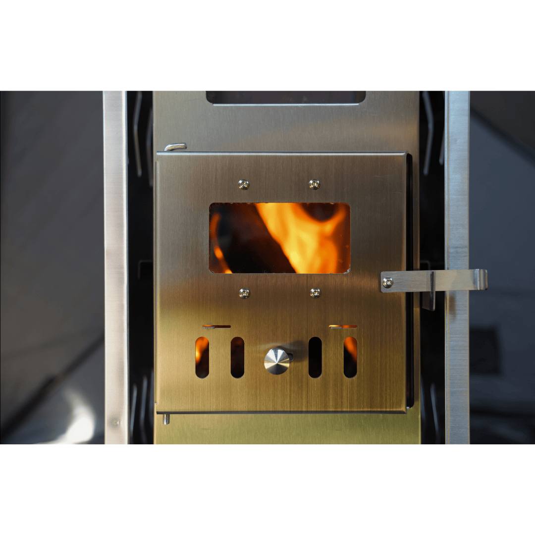North Shore Sauna Nova 4 Sauna Tent Pro Package (4-person) Close Up of Sauna Stove