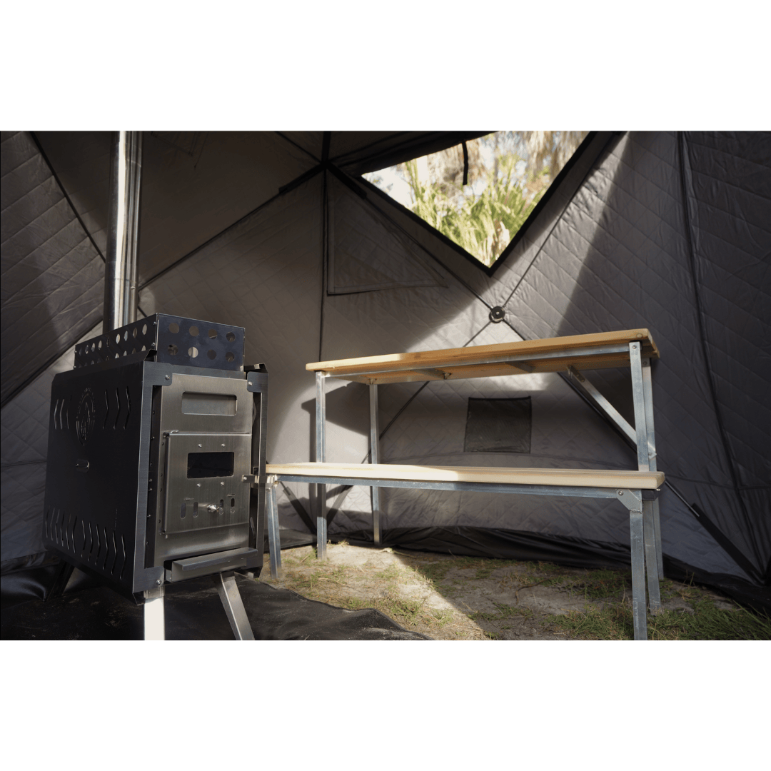 North Shore Sauna Nova 4 Sauna Tent Pro Package (4-person) Interior with Sauna Stove