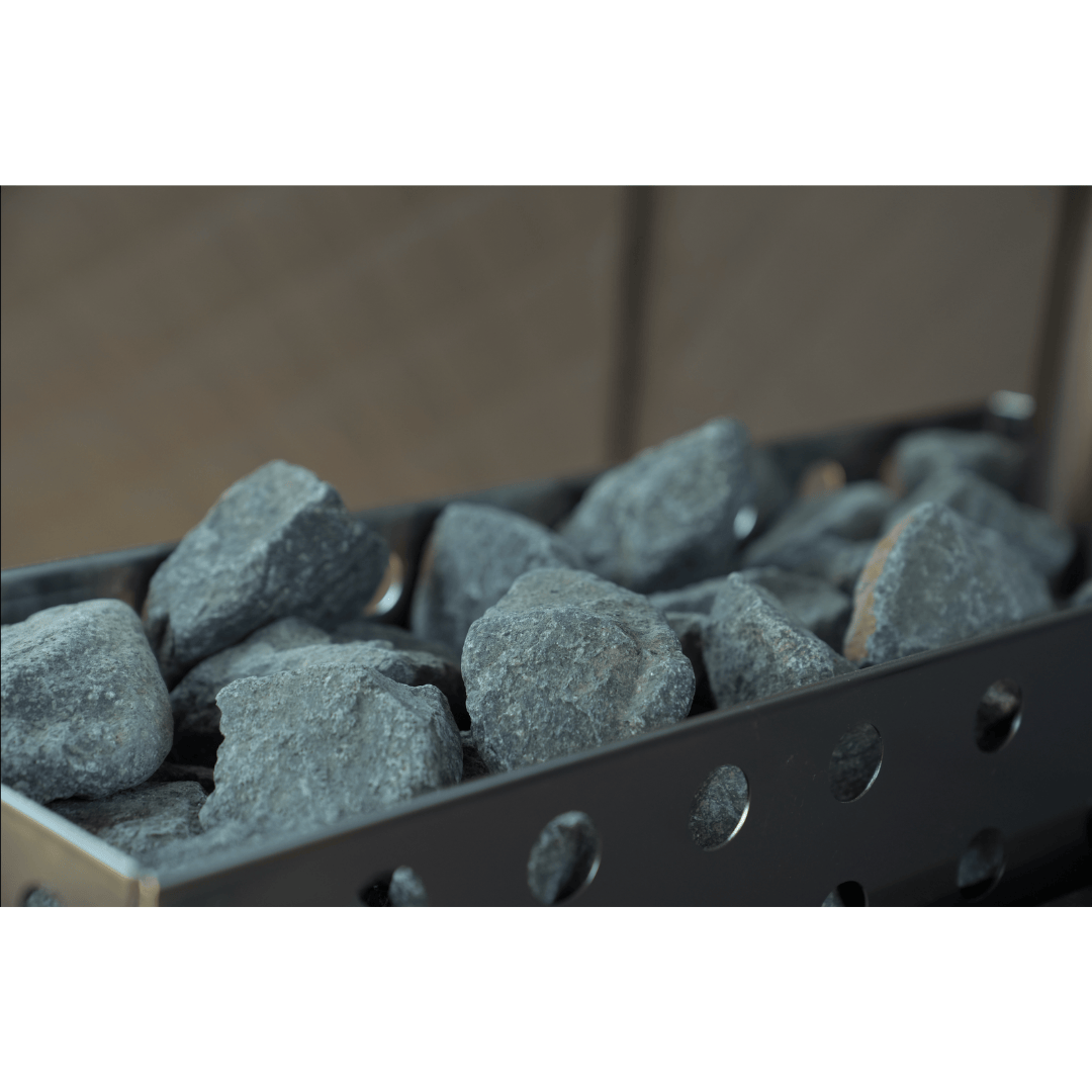 North Shore Sauna Nova 6 Sauna Tent Starter Package (6-person) Close Up of Sauna Rocks on Rock Tray