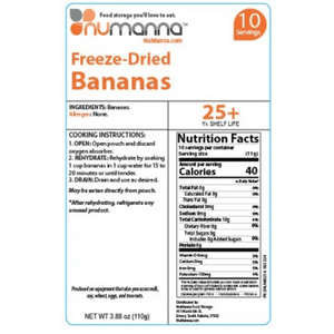 NuManna Freeze-Dried Fruit Bucket Bananas Nutrition Facts