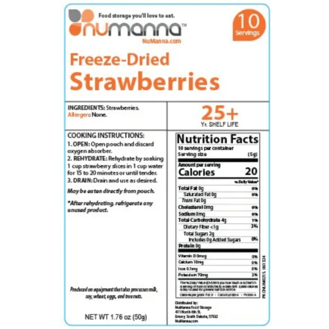 NuManna Freeze-Dried Fruit Bucket Strawberries Nutrition Facts