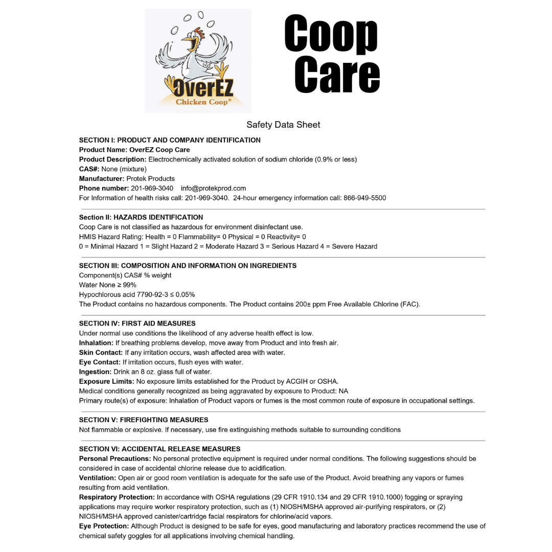 Picture of OverEZ Organic Coop Care Solution Safety Data Sheet