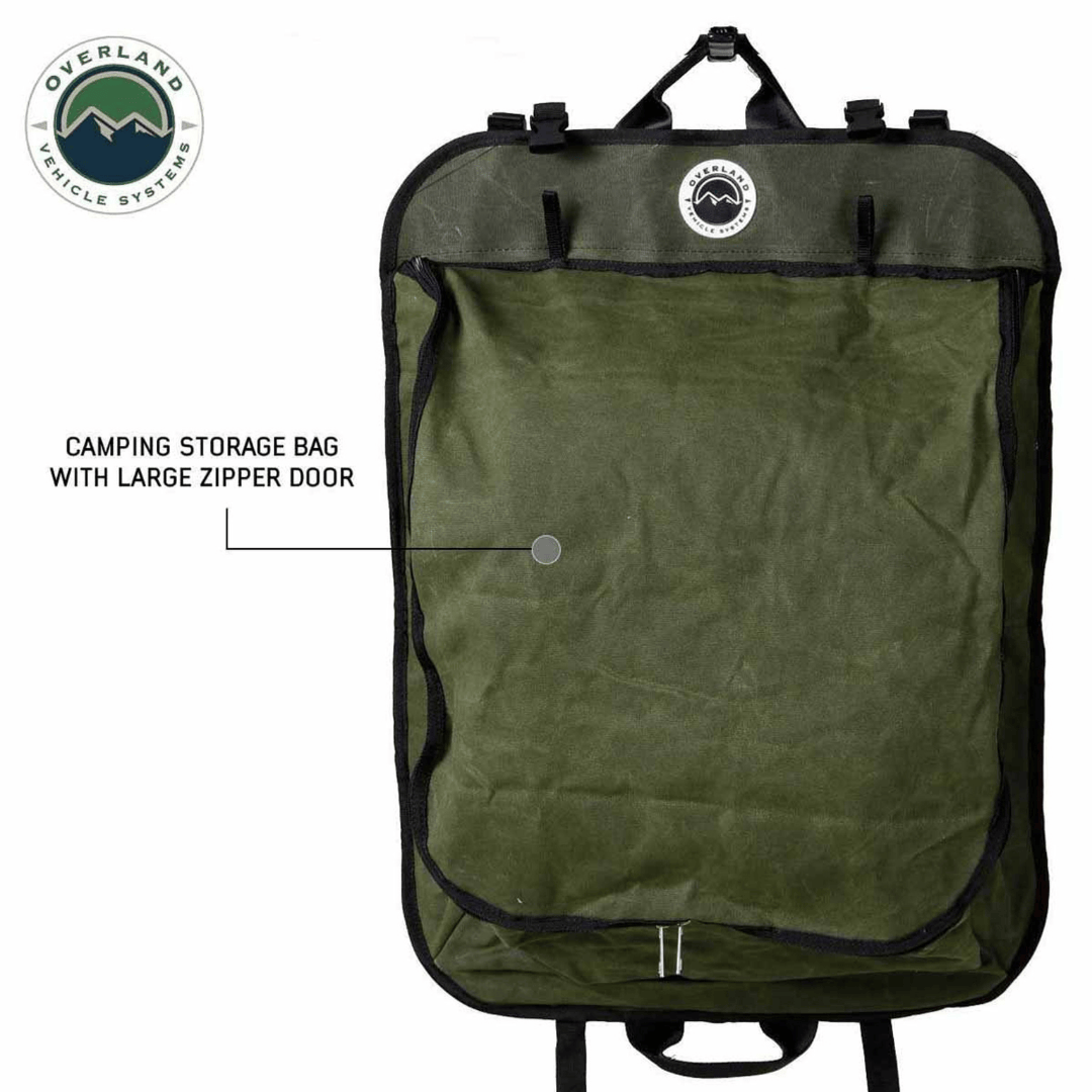 Overland Vehicle Systems Camping Gear Storage Bag zipper door rolled down