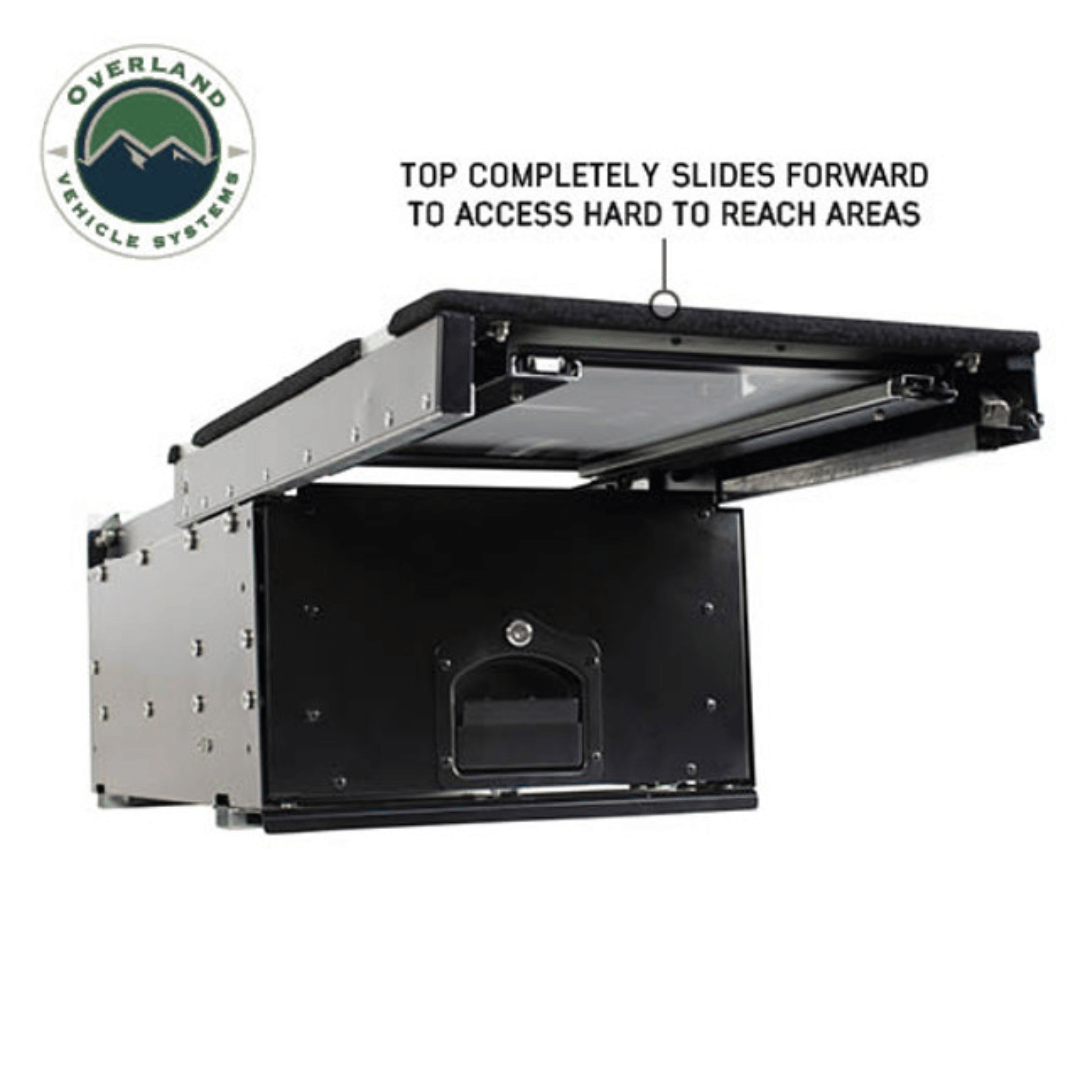 Overland Vehicle Systems Cargo Box With Slide Out Drawer &amp; Working Station Top access