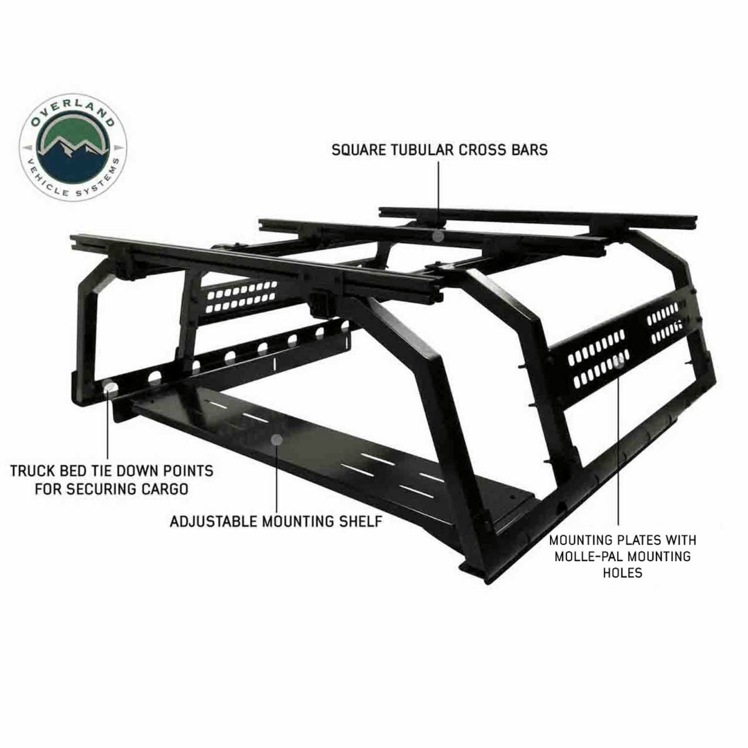 Overland Vehicle Systems Discovery Rack for Mid-Size Truck Short Beds features