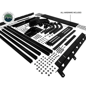 Overland Vehicle Systems Discovery Rack for Mid-Size Truck Short Beds hardware laid out