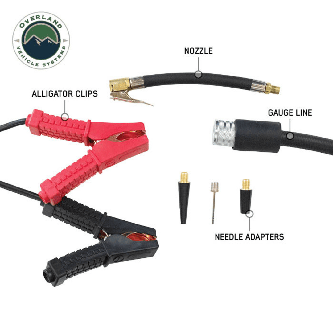 Overland Vehicle Systems EGOI Portable Digital Air Compressor clips, adapters, and lines
