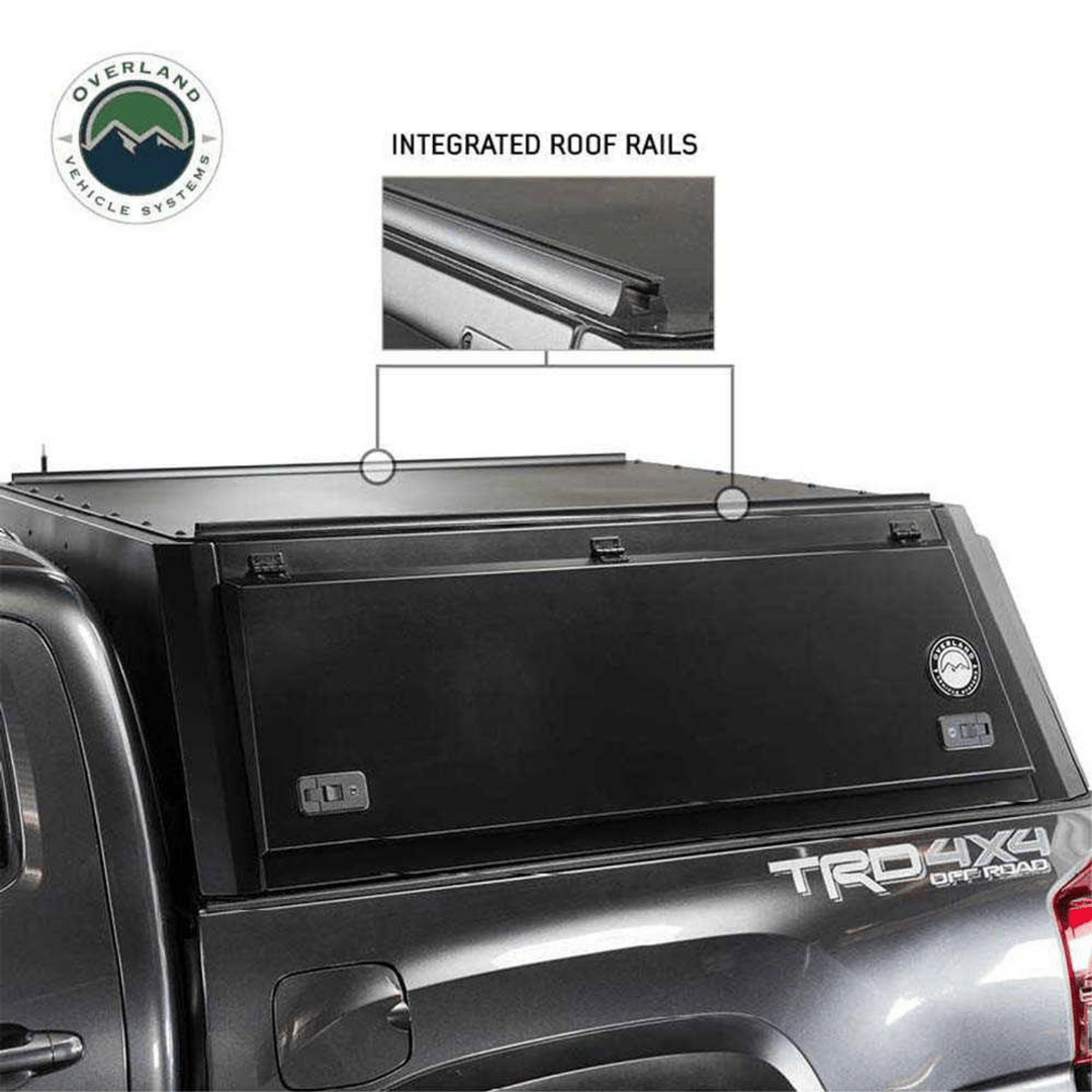 Overland Vehicle Systems Expedition Truck Cap integrated roof rails