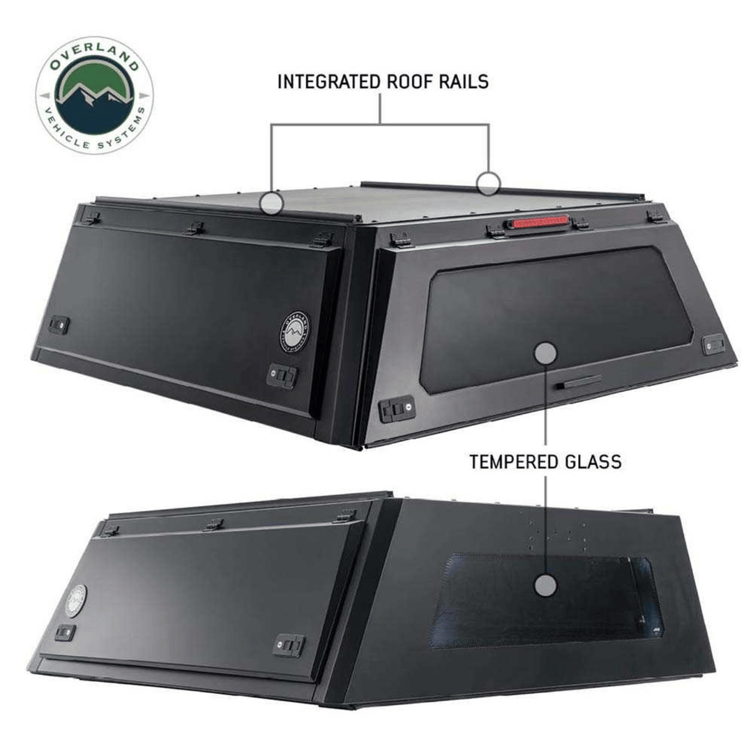 Overland Vehicle Systems Expedition Truck Cap tempered glass windows