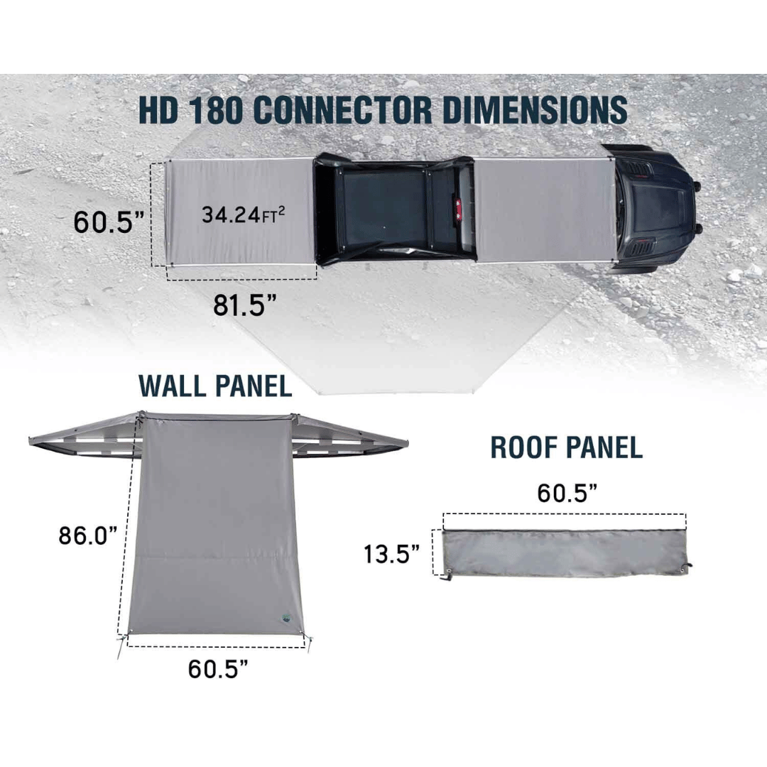 Overland Vehicle Systems HD 180 Awning Connector Piece Kit Dimensions
