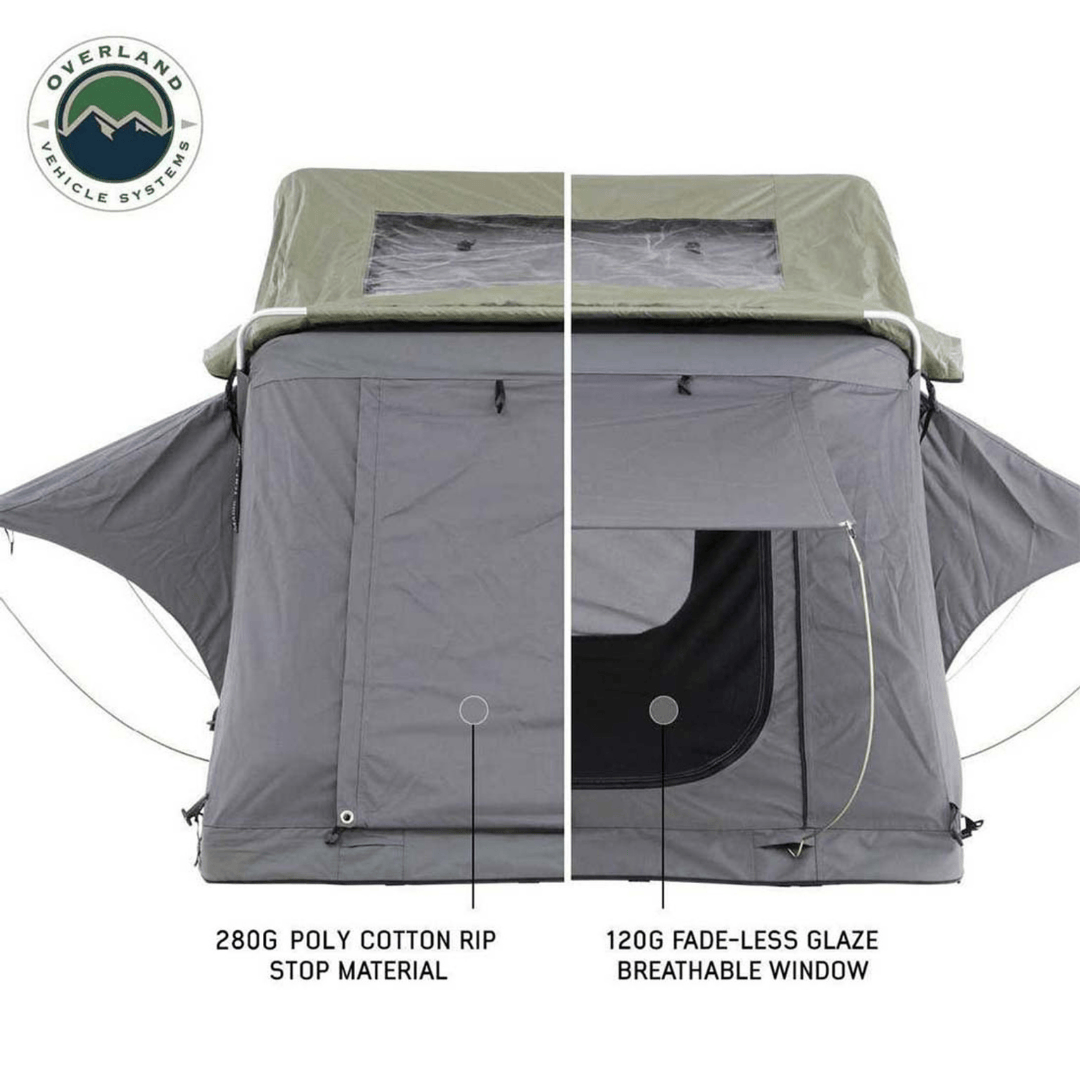 Overland Vehicle Systems HD Nomadic Standard Roof Top Tent closed vs opened window