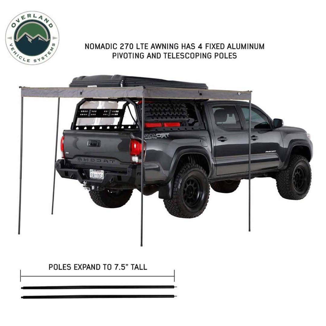 Overland Vehicle Systems HD Nomadic 270 LTE Awning Driver Side Aluminum Pivoting and telescoping poies
