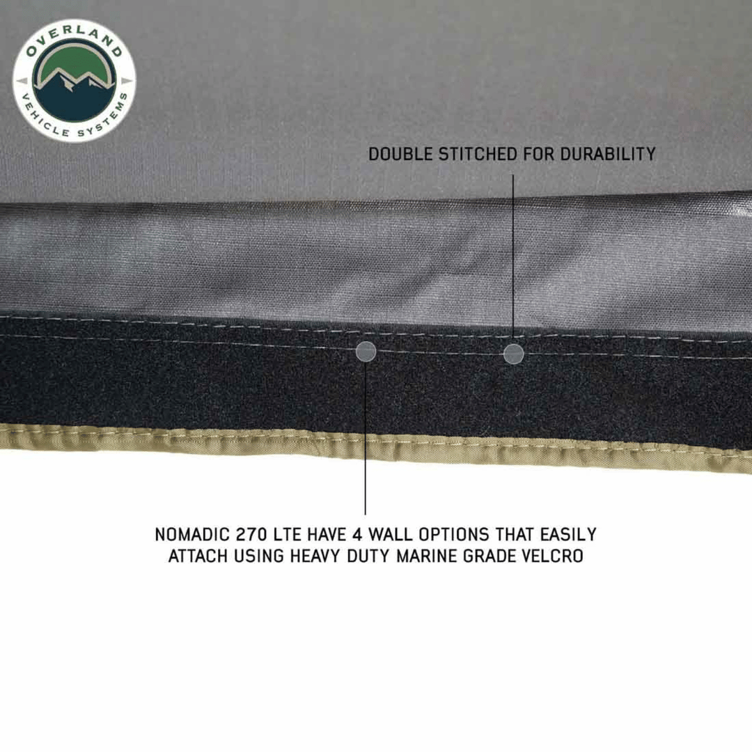 Overland Vehicle Systems HD Nomadic 270 LTE Awning Driver Side Double Stitched fabric