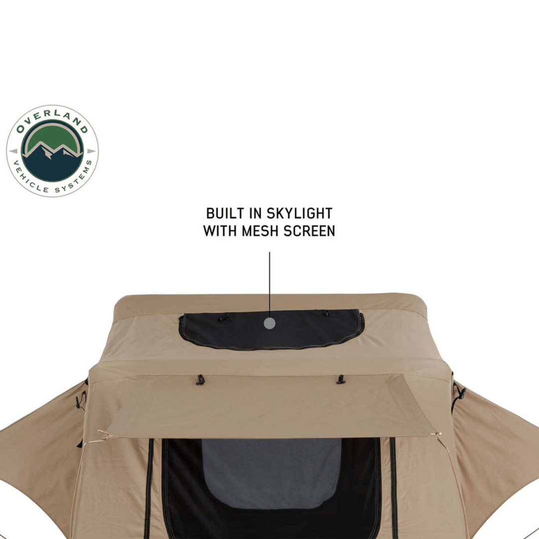 Overland Vehicle Systems LD TMBK Soft Shell Roof Top Tent skylight with mesh
