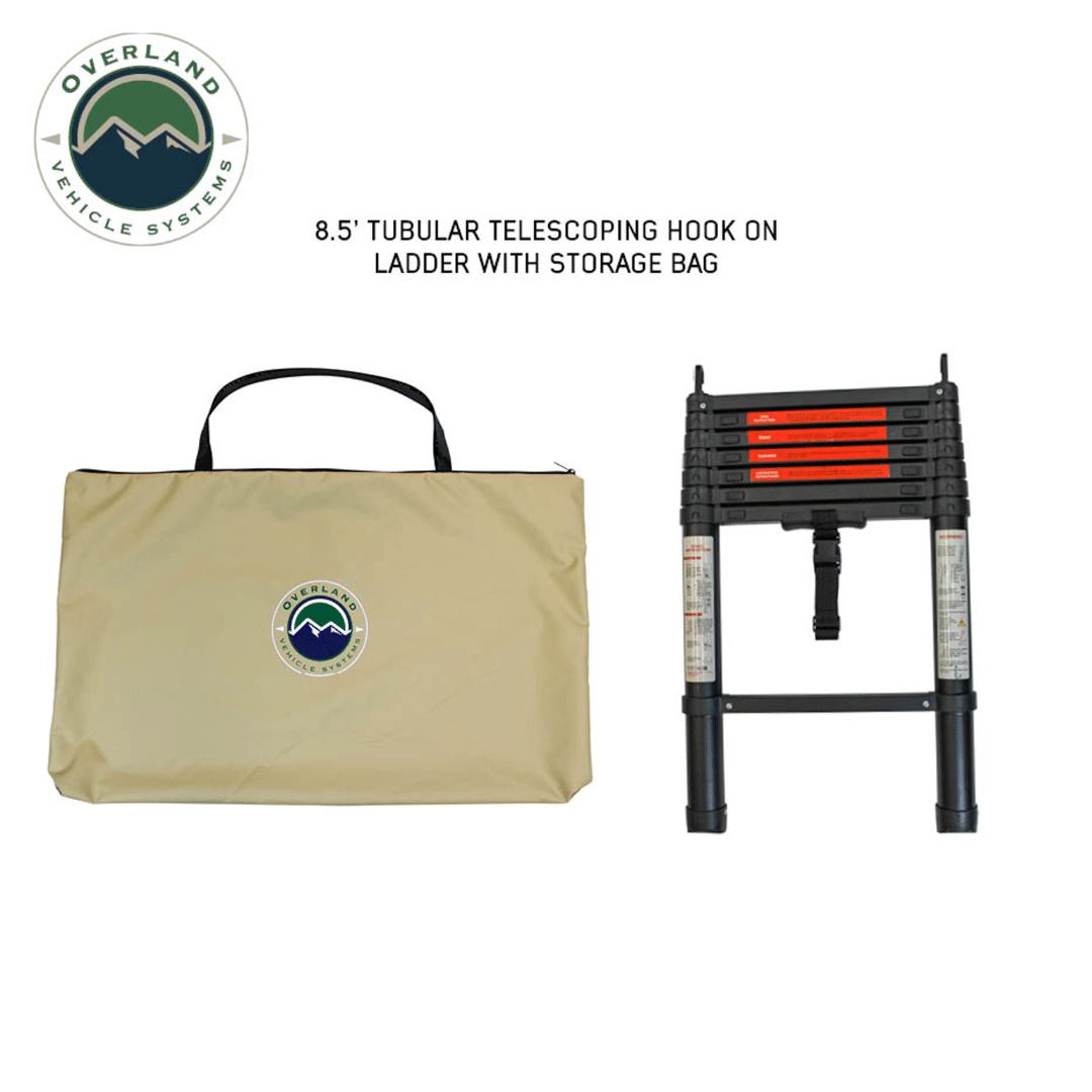 Overland Vehicle Systems LD TMON Clamshell Aluminum Hard Shell Roof Top Tent Ladder and Storage