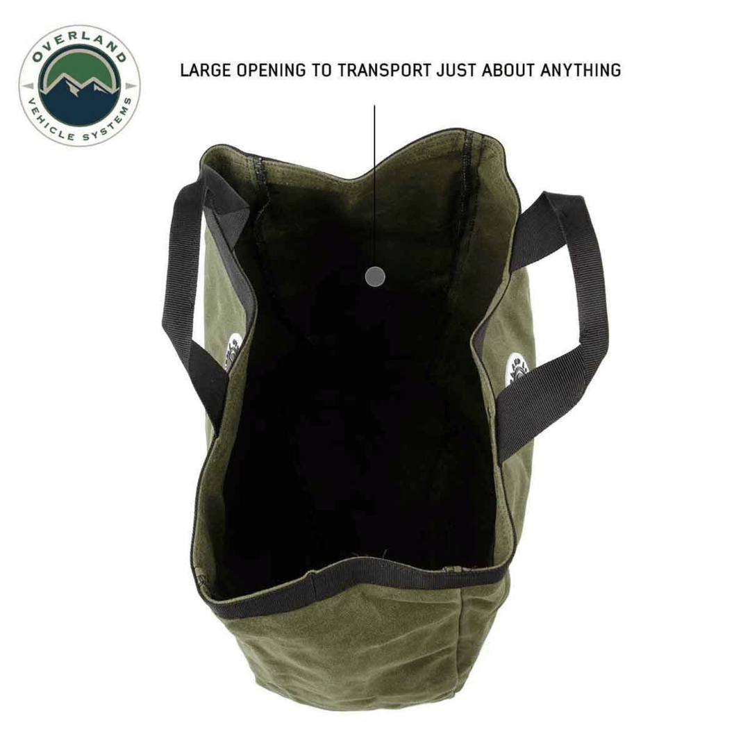 Overland Vehicle Systems Tote Bag - Heavy-Duty #16 Waxed Canvas Storage &amp; Gear Carry Bag Opening and interior