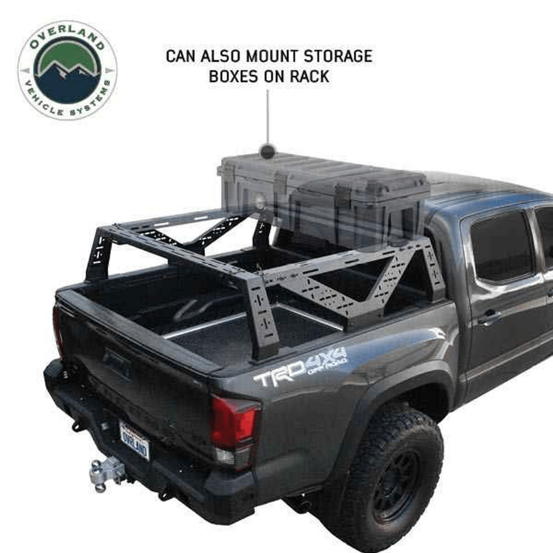Overland Vehicle Systems Universal Mid Height Rack for Pick Up Trucks easy mount for storage boxes on rack